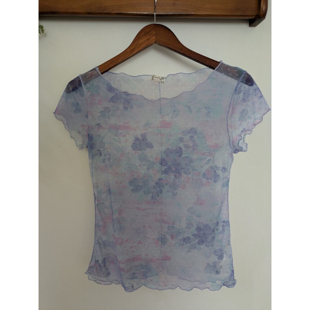 Intimately Free People "Print On The Dot" Floral Mesh Baby Tee – Size M - Picture 6 of 6